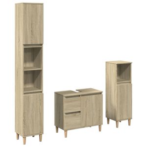 vidaXL Set de muebles de ba&ntilde;o 3 pzas madera contrachapada roble Sonoma