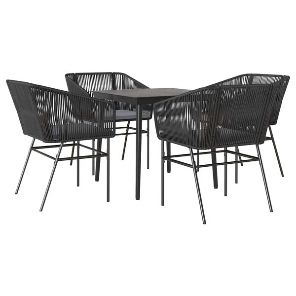 vidaXL Juego de comedor jard&iacute;n 5 piezas cojines rat&aacute;n sint&eacute;tico negro