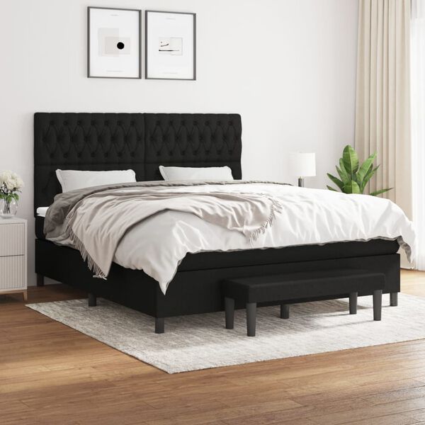 vidaXL Cama box spring con colch&oacute;n tela negro 180x200 cm
