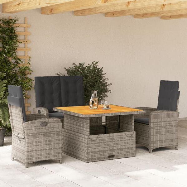 vidaXL Set comedor de jard&iacute;n 5 piezas con cojines rat&aacute;n sint&eacute;tico gris