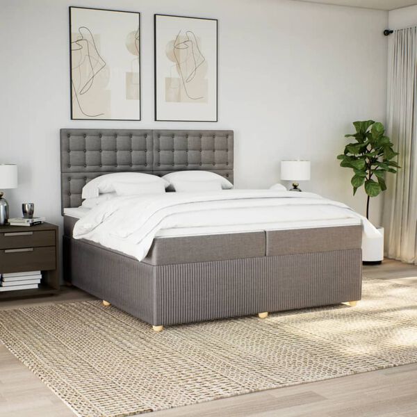 vidaXL Cama box spring con colch&oacute;n tela gris taupe 200x200 cm