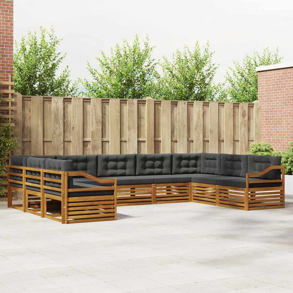 vidaXL Conjunto de sof&aacute;s de exterior 9 pcs Natural y Antracita