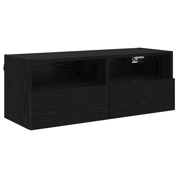 vidaXL Mueble de TV Montado en la Pared Roble Negro 80 x 30 x 30 cm