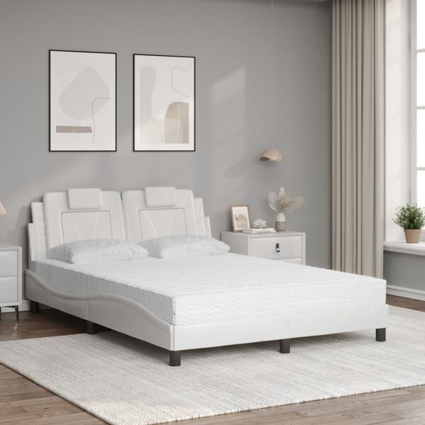 vidaXL Cama Viana con colch&oacute;n cuero sint&eacute;tico blanco 140x190 cm