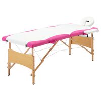 vidaXL Camilla de masaje plegable 2 zonas madera blanco y rosa