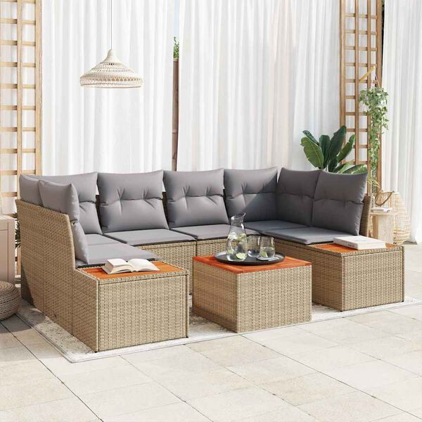 vidaXL Conjunto de sof&aacute; de jard&iacute;n con coj&iacute;n 6 pcs Beige Polirat&aacute;n