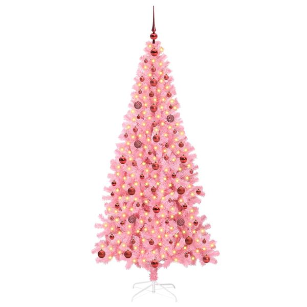 vidaXL Árbol de Navidad con 300 LED con soporte Rosa 210 cm PVC