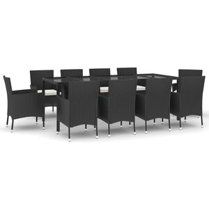 vidaXL Set de comedor jardín 11 pzas con cojines ratán sintético negro