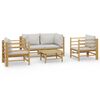 vidaXL Set de muebles de jard&iacute;n 5 piezas bamb&uacute; y cojines gris claro
