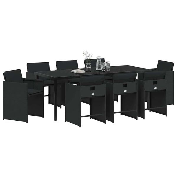 vidaXL Conjunto de Comedor de Jard&iacute;n 9 pcs Negro rat&aacute;n sint&eacute;tico
