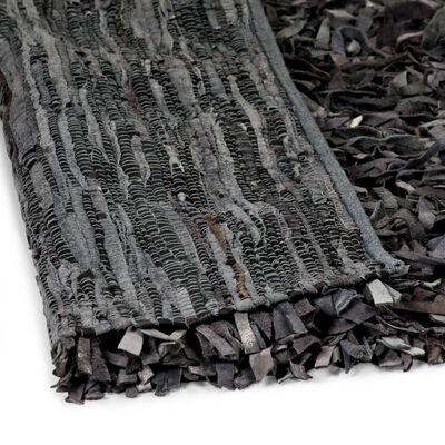 vidaXL Alfombra shaggy peluda de cuero auténtico 190x280 cm gris