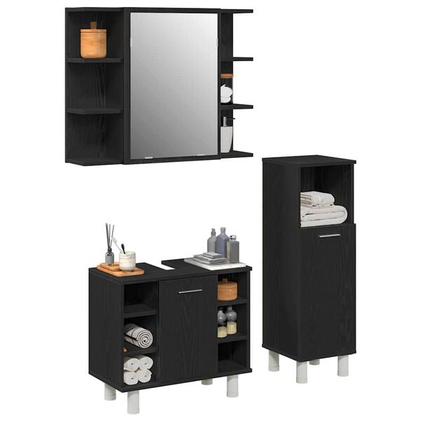 vidaXL Juego de muebles de ba&ntilde;o 3 pcs Negro 30 x 30 x 99,5 cm