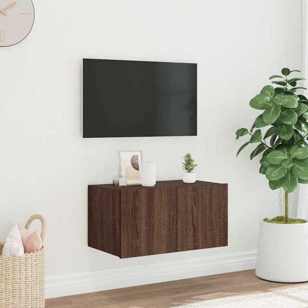 vidaXL Mueble de TV de pared con luces LED roble marr&oacute;n 60x35x31 cm