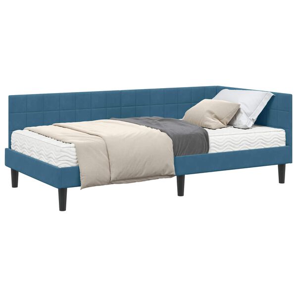 vidaXL Estructura de Cama Esquina con Colch&oacute;n 2 pcs Azul Terciopelo