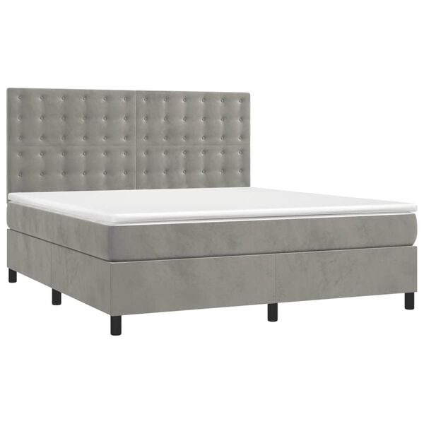 vidaXL Cama box spring colch&oacute;n y LED terciopelo gris claro 160x200 cm