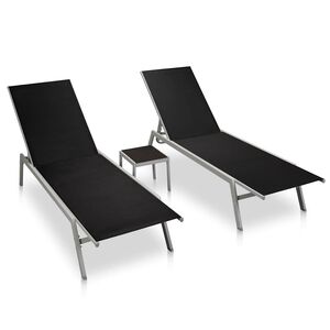 vidaXL Tumbonas con mesitas 2 uds acero y textileno negro