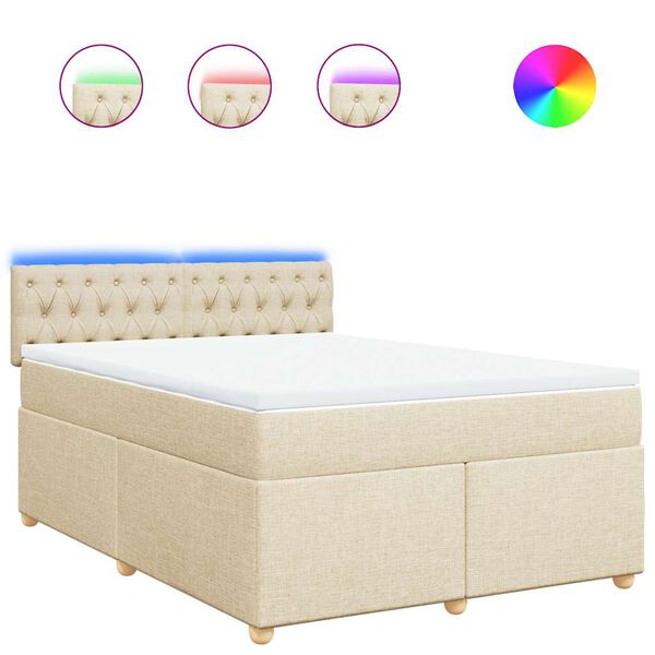 vidaXL Cama box spring con colch&oacute;n tela color crema 140x190 cm