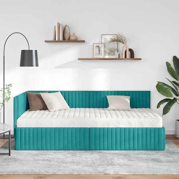 vidaXL Estructura de Cama Esquina con Colch&oacute;n 2 pcs Tuquesa Terciopelo