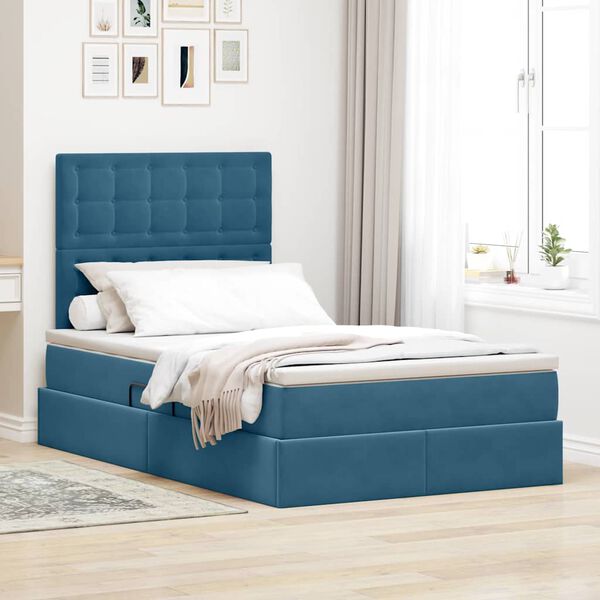 vidaXL Cama con almacenamiento y colch&oacute;n Azul Oscuro 120 x 200 cm