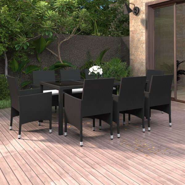 vidaXL Juego de comedor de jard&iacute;n 9 piezas rat&aacute;n sint&eacute;tico negro