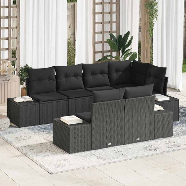 vidaXL Conjunto de sofás de jardín 7 pcs Negro ratán sintético