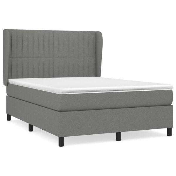 vidaXL Cama box spring con colch&oacute;n tela gris oscuro 140x200 cm