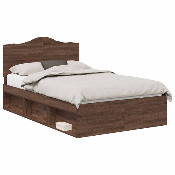 vidaXL Estructura de cama con cabecera Roble Marr&oacute;n 120 x 190 cm