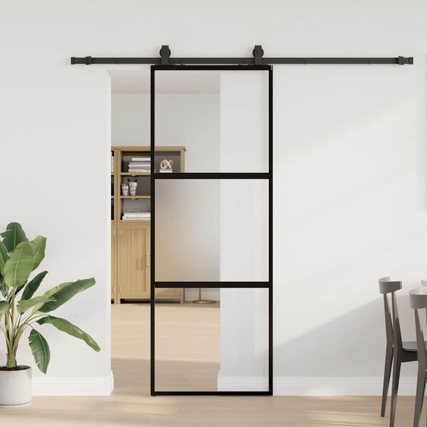 vidaXL Puerta corredera con herrajes negro 76x205 cm vidrio templado