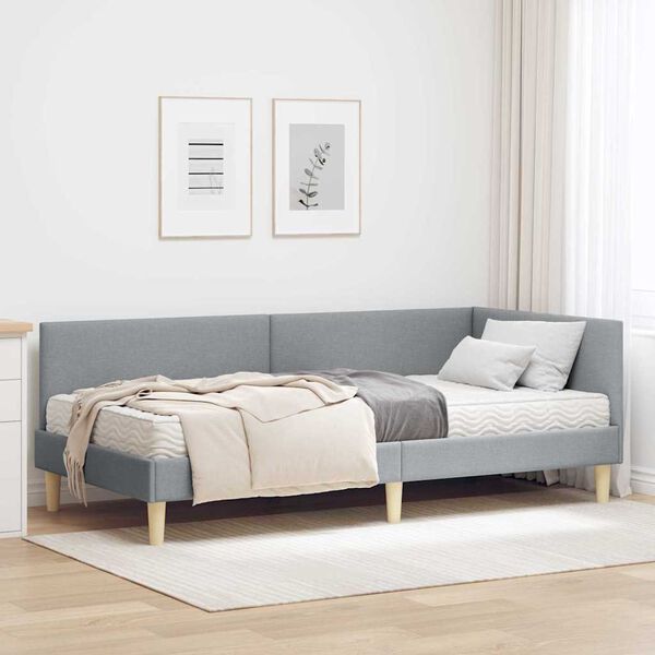 vidaXL Estructura de Cama Esquina con Colch&oacute;n 2 pcs Gris Claro tela