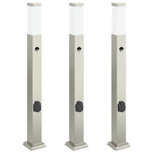 vidaXL Balizas de luz con sensor y tomacorriente, 3 unidades, 80 cm, acero inoxidable, IP44