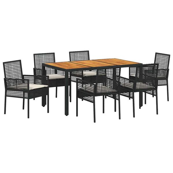 vidaXL Conjunto de Comedor de Jard&iacute;n 7 pcs Negro rat&aacute;n sint&eacute;tico