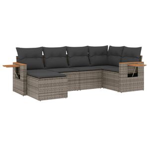 vidaXL Set de muebles de jard&iacute;n 6 pzas y cojines rat&aacute;n sint&eacute;tico gris