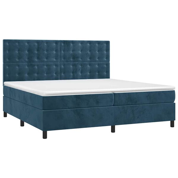 vidaXL Cama box spring colch&oacute;n y LED terciopelo azul oscuro 200x200 cm