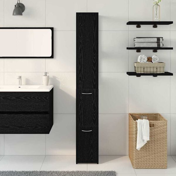 vidaXL Gabinete de Ba&ntilde;o con caj&oacute;n Roble Negro 25 x 25 x 170 cm