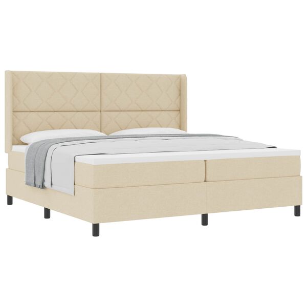 vidaXL Cama tipo Box Spring con colch&oacute;n Crema 200 x 200 cm tela