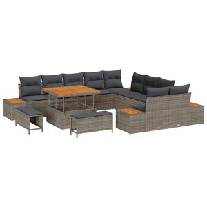 vidaXL Conjunto de sof&aacute;s de jard&iacute;n con coj&iacute;n 13 pcs Gris