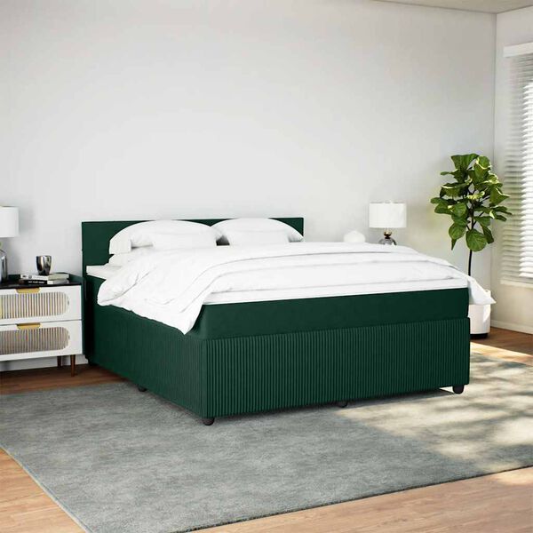 vidaXL Cama box spring con colch&oacute;n terciopelo verde oscuro 180x200 cm