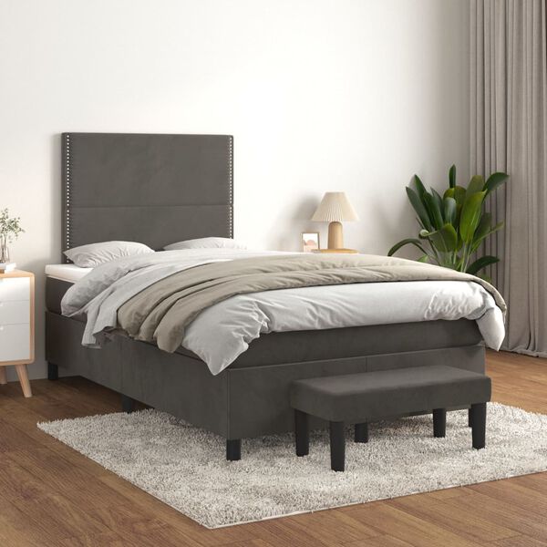 vidaXL Cama box spring con colch&oacute;n terciopelo gris oscuro 120x200 cm