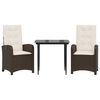 vidaXL Set comedor de jard&iacute;n 3 piezas y cojines rat&aacute;n sint&eacute;tico marr&oacute;n