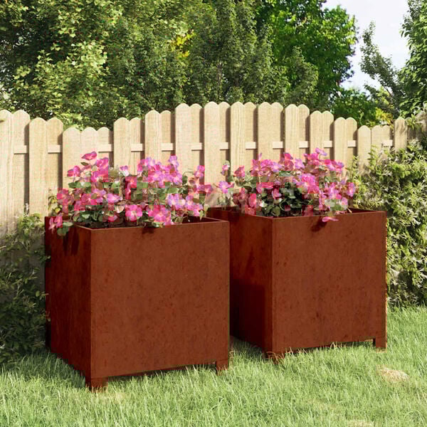 vidaXL Jardineras con patas 2 uds acero corten oxidado 40x40x40 cm