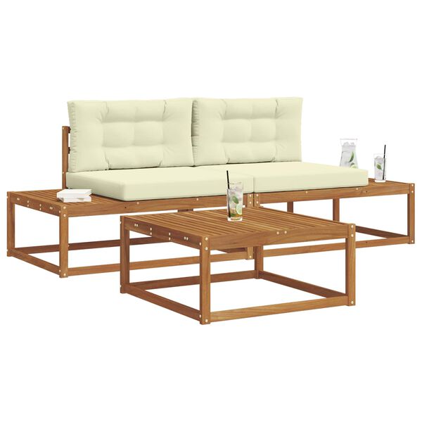 vidaXL Conjunto de sof&aacute;s de exterior con coj&iacute;n 3 Pieza Natural y Crema