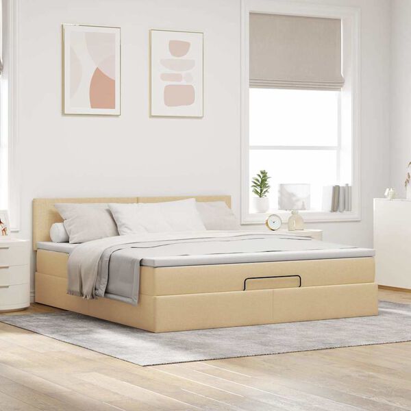 vidaXL Estructura de cama otomana con colch&oacute;n tela crema 160x200cm