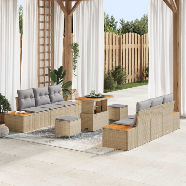 vidaXL Conjunto de sof&aacute;s de jard&iacute;n 9 pcs Beige rat&aacute;n sint&eacute;tico