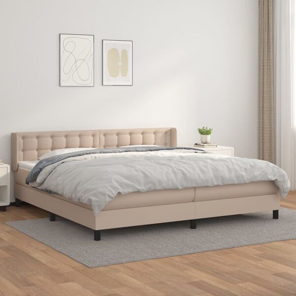 vidaXL Cama box spring con colch&oacute;n cuero sint&eacute;tico capuchino 200x200cm