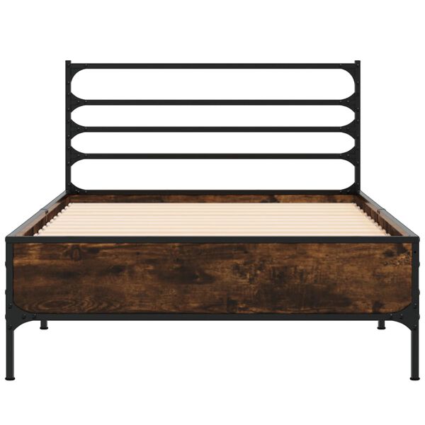 vidaXL Estructura cama madera ingenier&iacute;a metal roble humo 75x190 cm