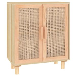 vidaXL Aparador marr&oacute;n madera pino maciza y rat&aacute;n natural 60x30x70 cm