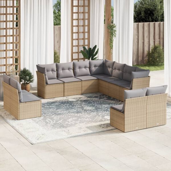 vidaXL Set de sof&aacute;s de jard&iacute;n 11pzas con cojines rat&aacute;n sint&eacute;tico beige