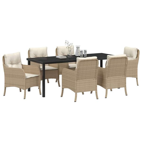 vidaXL Conjunto de Comedor de Jard&iacute;n 7 pcs Beige rat&aacute;n sint&eacute;tico