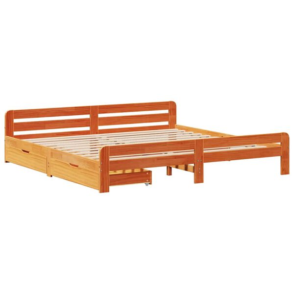 vidaXL Cama sin colch&oacute;n madera maciza de pino marr&oacute;n cera 200x200 cm