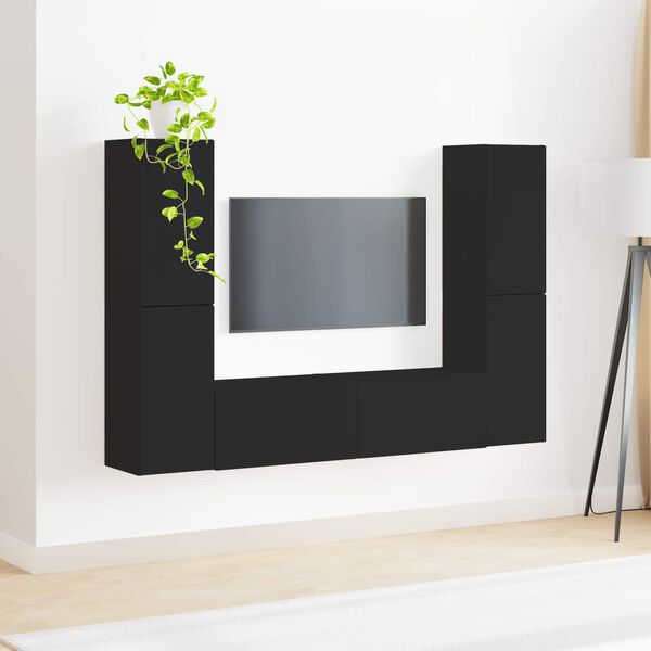 vidaXL Conjunto de mueble de TV 6 pcs Negro Madera de ingenier&iacute;a